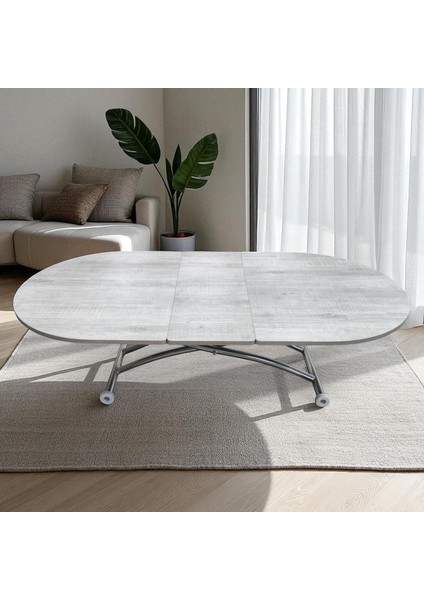 Ortadan Açılır Oval Akıllı Masa Mdf Tabla Krom Kaplama Ayaklı modelleri