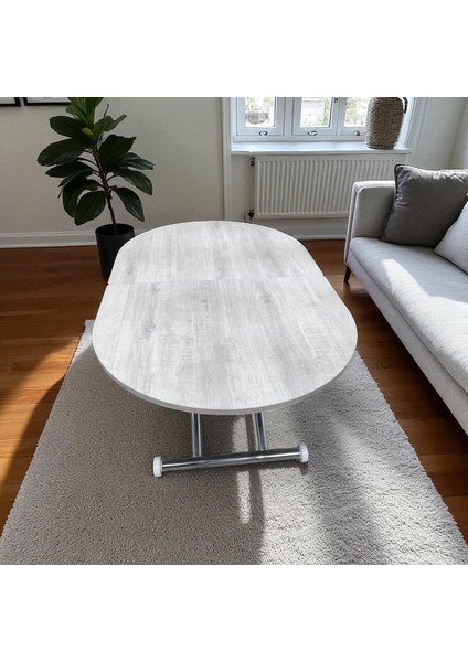 Ortadan Açılır Oval Akıllı Masa Mdf Tabla Krom Kaplama Ayaklı fırsatları