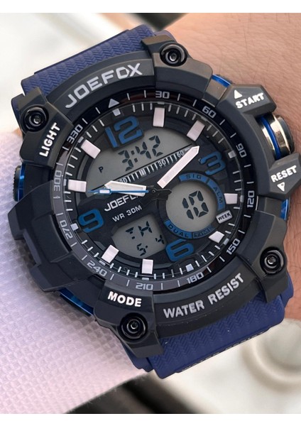 Digital ve Analog 2 Yıl Garantili Kronmetre+Takvim+Alarm+Aydınlatma Erkek Kol Saati JOE.BK06