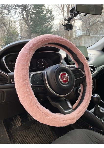 Yumusak Tuylu Pelus Direksiyon Kilifi Pudra Pembe