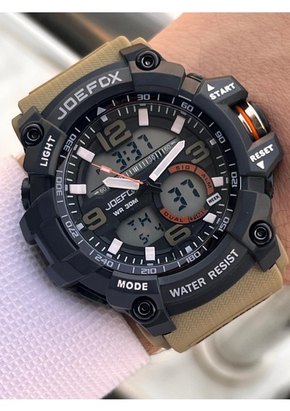 Digital ve Analog 2 Yıl Garantili Kronmetre+Takvim+Alarm+Aydınlatma Erkek Kol Saati JOE.BK08