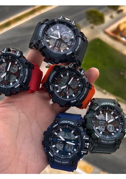 Digital ve Analog 2 Yıl Garantili Kronmetre+Takvim+Alarm+Aydınlatma Erkek Kol Saati JOE.BK08 modelleri