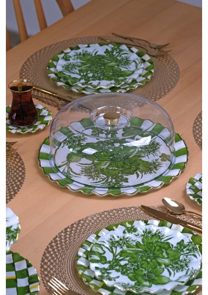 Mode Green Altın Yaldızlı Kapaklı Kek Fanus - Pasta Sunum Standı