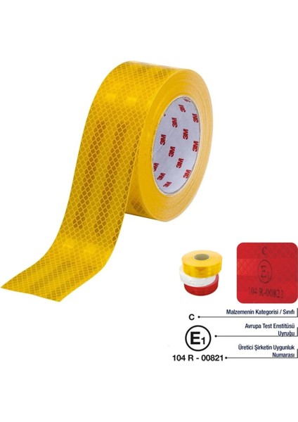 Prizmatik Reflektif Fosfor Serit Bant Reflektor E4 Onayli 5cm x 50 Metre Sari