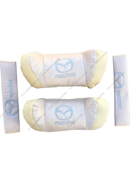 Mazda Nakisli Deri Arac Boyun Yastigi Seti Bej