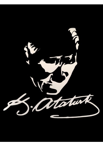 K Ataturk Siluetli Imzali Oto Sticker Beyaz 20X20CM By2
