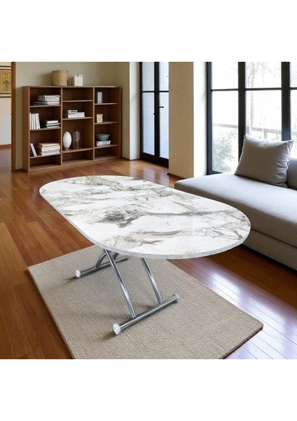 Ortadan Açılır Oval Akıllı Masa Mdf Tabla Krom Kaplama Ayaklı fiyatları