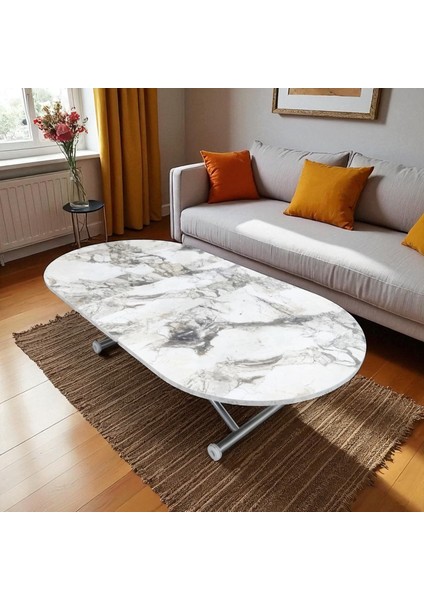 Ortadan Açılır Oval Akıllı Masa Mdf Tabla Krom Kaplama Ayaklı modelleri