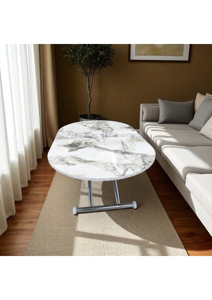 Ortadan Açılır Oval Akıllı Masa Mdf Tabla Krom Kaplama Ayaklı fırsatları
