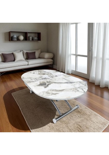 Ortadan Açılır Oval Akıllı Masa Mdf Tabla Krom Kaplama Ayaklı indirimleri