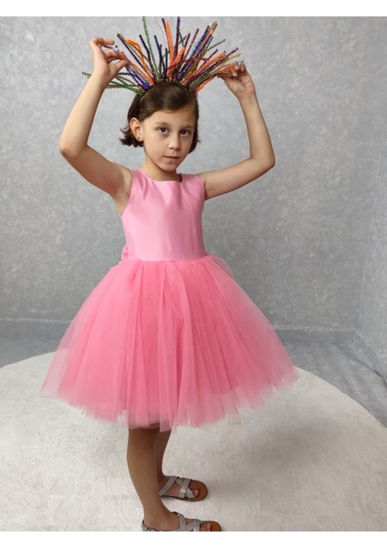 Kız Çocuk Ada Model Abiye Pembe Elbise