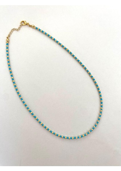 Mavi Gold Top Boncuk Yaz Kolye