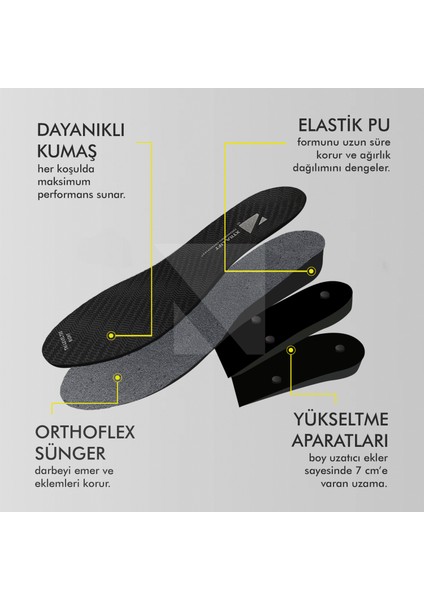 BU03 - 7 cm Boy Uzatıcı Tabanlık | Gizli Topuk Yükseltici Gelişmiş Özel Kademeli Unisex Boy Uzatan modelleri