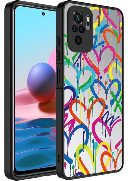 Xiaomi Redmi Note 10 Kılıf Aynalı Desenli Kamera Korumalı Parlak Vlmr Mirror Kapak-Kalp