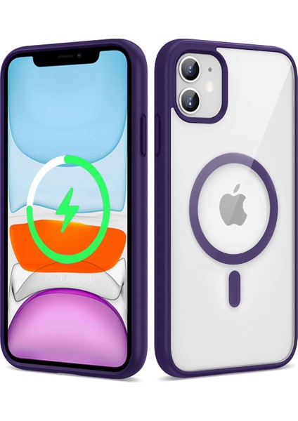 Apple iPhone 11 Kılıf Magsafe Wireless Şarj Özellikli Silikon Vlmr Ege Kapak-Derin Mor