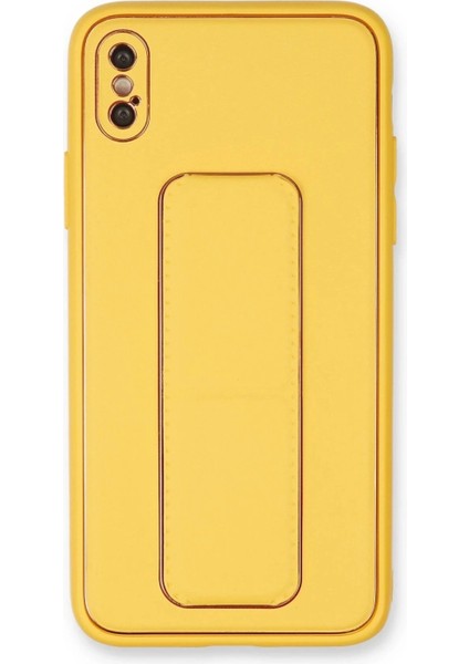 iPhone x Kılıf Coco Deri Standlı Kapak - Sarı