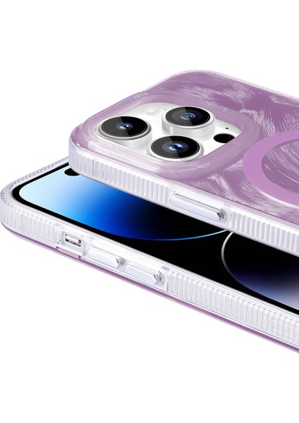 Apple iPhone 14 Pro Kılıf Magsafe Şarj Özellikli Fırça Boya Desenli Vlmr Palet Kapak-Mor fiyatları