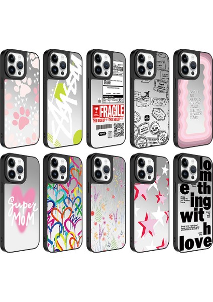Apple iPhone 14 Pro Kılıf Aynalı Desenli Kamera Korumalı Parlak Vlmr Mirror Kapak-Kalp fiyatları