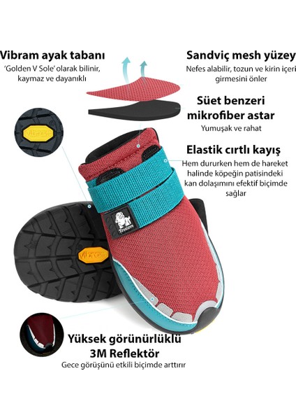 Vibram Tabanlı, Reflektörlü Kırmızı-Mavi Köpek Ayakkabısı
