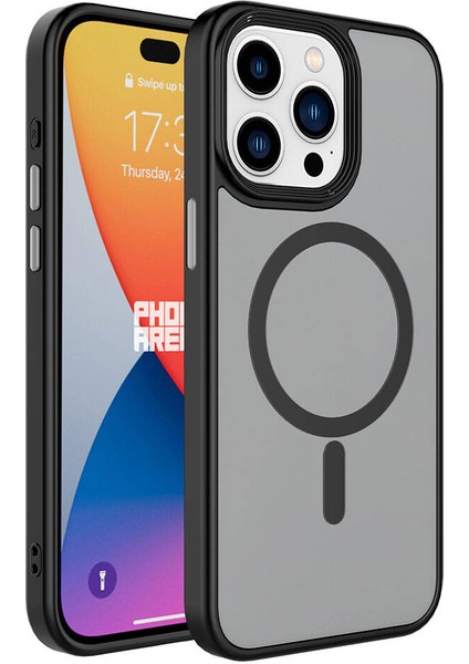 iPhone 15 Pro Uyumlu Mat Arka Yüzey Wireless Şarj Özellikli Vlmr Flet Magsafe Kapak-Siyah