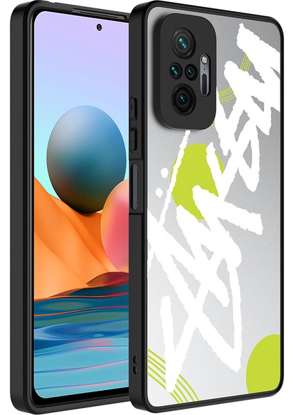 Xiaomi Redmi Note 10 Pro Kılıf Aynalı Desenli Kamera Korumalı Parlak Vlmr Mirror Kapak-Yazı