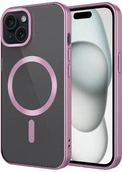 iPhone 15 Plus Uyumlu Mat Tasarımlı Magsafe Wireless Şarj Özellikli Vlmr Mat Setro Kapak-Pembe