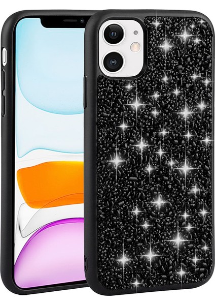 iPhone 11 Uyumlu Parlak Taşlı Tasarım Vlmr Linea Kapak-Siyah