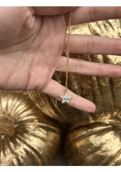 14 Ayar Altın Baget Mavi Taşlı Yıldız Kolye fiyatları