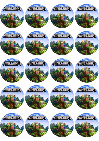 Minecraft Yenilebilir Yuvarlak Kurabiye Resim Baskı