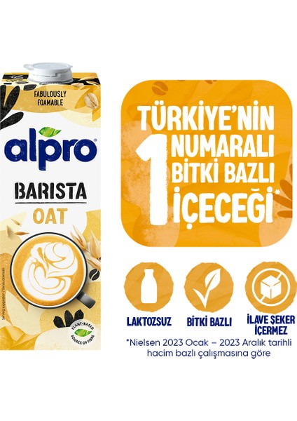 Barista Yulaf Sütü 1 L Vegan Laktozsuz Bitkisel Bazlı