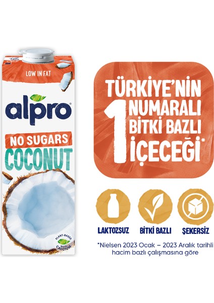 Şekersiz Hindistan Cevizi Sütü 1 L Vegan Laktozsuz Bitkisel Bazlı