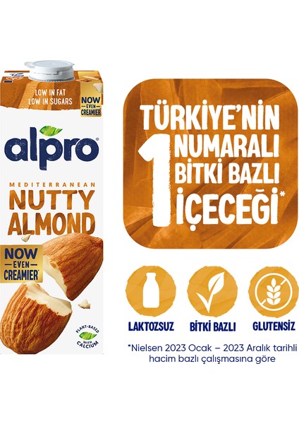 Badem Sütü 1 L Vegan Laktozsuz Bitkisel Bazlı