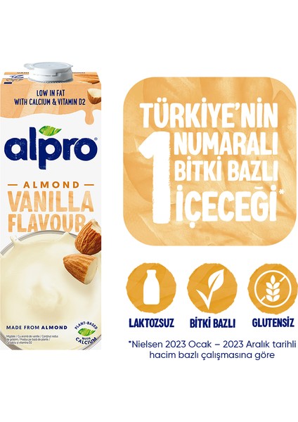 Vanilya Badem Sütü 1 L Vegan Laktozsuz Bitkisel Bazlı