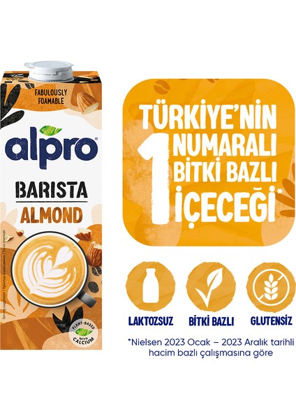 Barista Badem Sütü 1 L Vegan Laktozsuz Bitkisel Bazlı