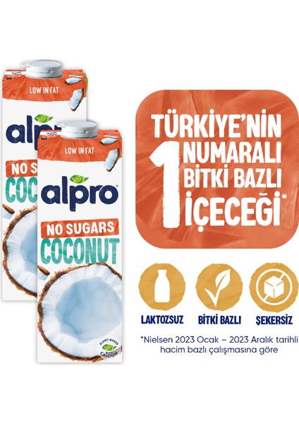 Şekersiz Hindistan Cevizi Sütü 2x1 L Vegan Laktozsuz Bitkisel Bazlı