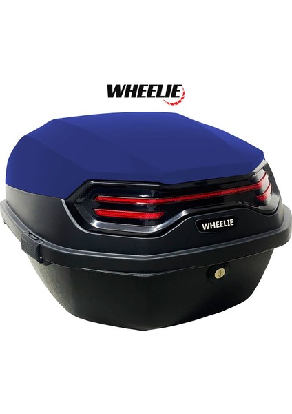 XT08-BL 32 Litre Motosiklet Arka Çanta Mavi Mat Su Geçirmez ABS Top Case Çift Kilitleme Üniversal