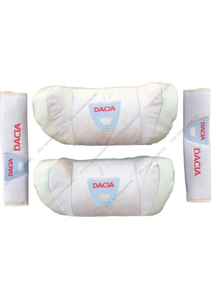 Dacia Nakisli Deri Arac Boyun Yastigi Seti Bej