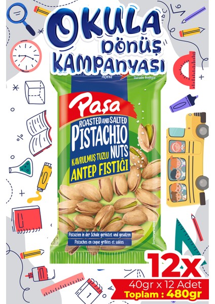 Kuruyemiş Kavrulmuş Antep Fıstığı 40 gr x 12 Adet (480 gr)