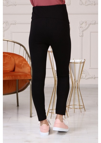 Kadın Siyah Ayarlanabilir Bel Hamile Tayt