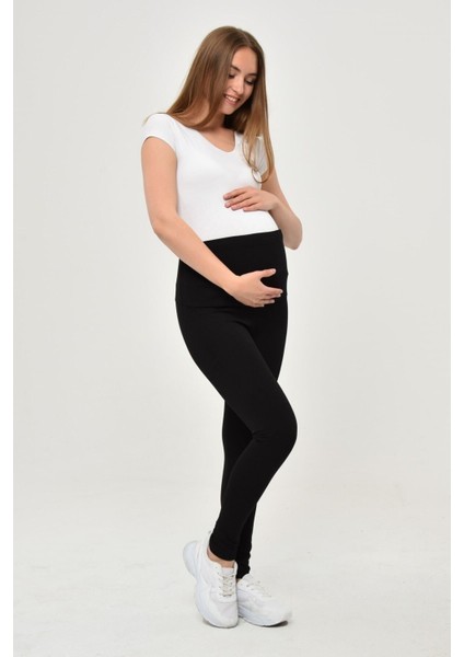 Siyah Beli Ayarlanabilir Fitilli Esnek Hamile Kadın Tayt modelleri