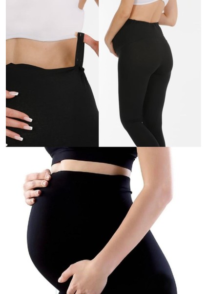 Kadın Pamuklu Beli Ayarlanabilir Esnek Yüksek Bel Siyah Hamile Tayt Pantolon modelleri