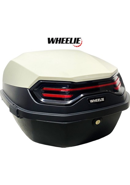 XT08-IW 32 Litre Motosiklet Arka Çanta Fildişi Beyaz Parlak Su Geçirmez ABS Çift Kilitleme Üniversal