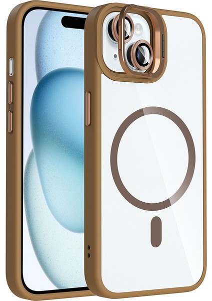 iPhone 15 Kılıf Standlı ve Kamera Lens Hediyeli M-Safe Şarj Özellikli Vlmr Etro Kapak - Lacivert fiyatları