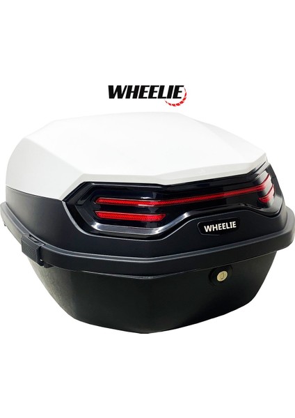XT08-W 32 Litre Motosiklet Arka Çanta Beyaz Parlak Su Geçirmez ABS Top Case Çift Kilitleme Üniversal