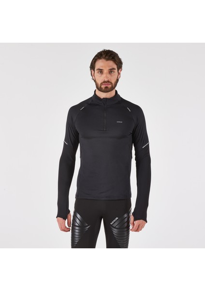 Kiprun Erkek Uzun Kollu Koşu Tişörtü - Siyah - Kiprun Run 500 Warm