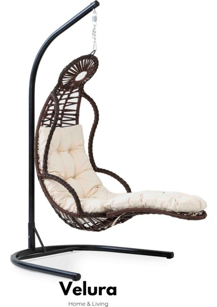 Elit Bahçe Salıncağı - Kahve Rattan Krem Minder