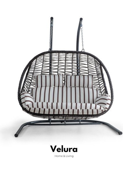 Pop Bahçe Salıncağı Çift Kişilik - Kahve Rattan Zebra Minder