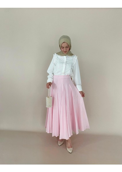 Pamuk Vual Belden Oturan Pileli Etek