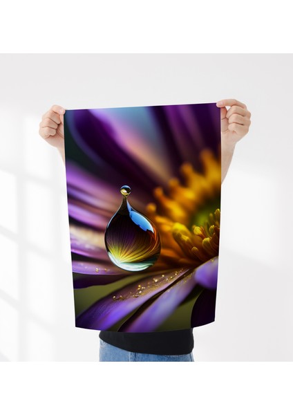 Çerçevesiz Poster - Dijital Baskı - Mor Çiçek ve Damlası
