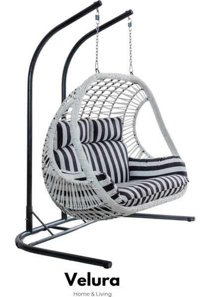 Pop Bahçe Salıncağı Çift Kişilik - Beyaz Rattan Zebra Minder
